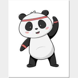 Panda at Fitness with Headband & Sweatband Posters and Art